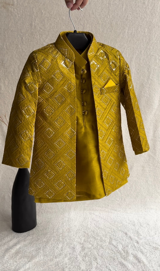 Yellow Embroidered Sherwani Suit