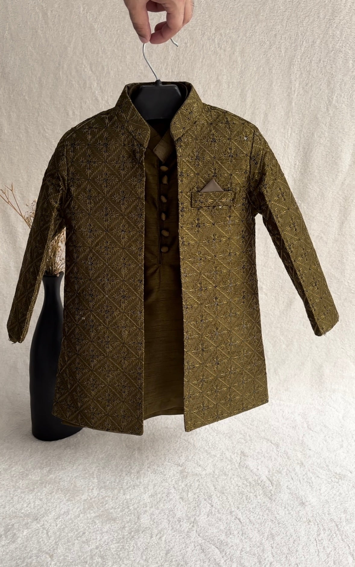 Mehandi Embroidered Sherwani Suit (101)