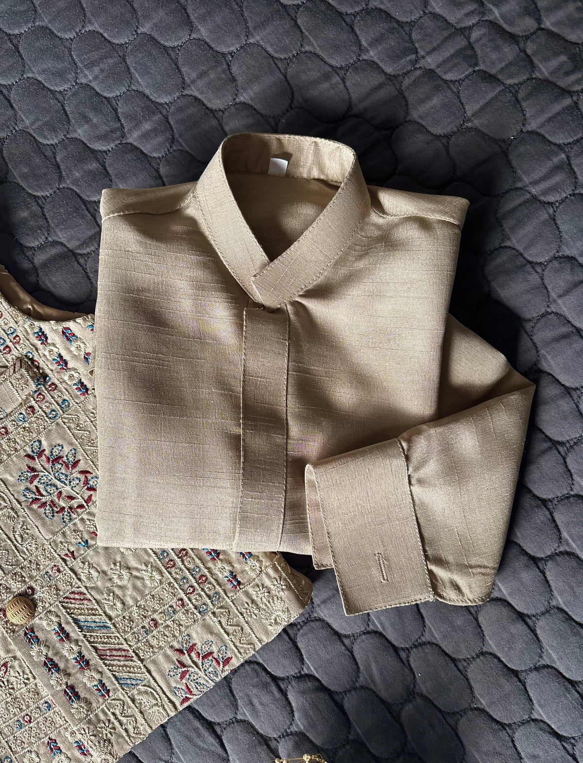BEIGE EMBROIDERED WAISTCOAT 3PC (WC2)