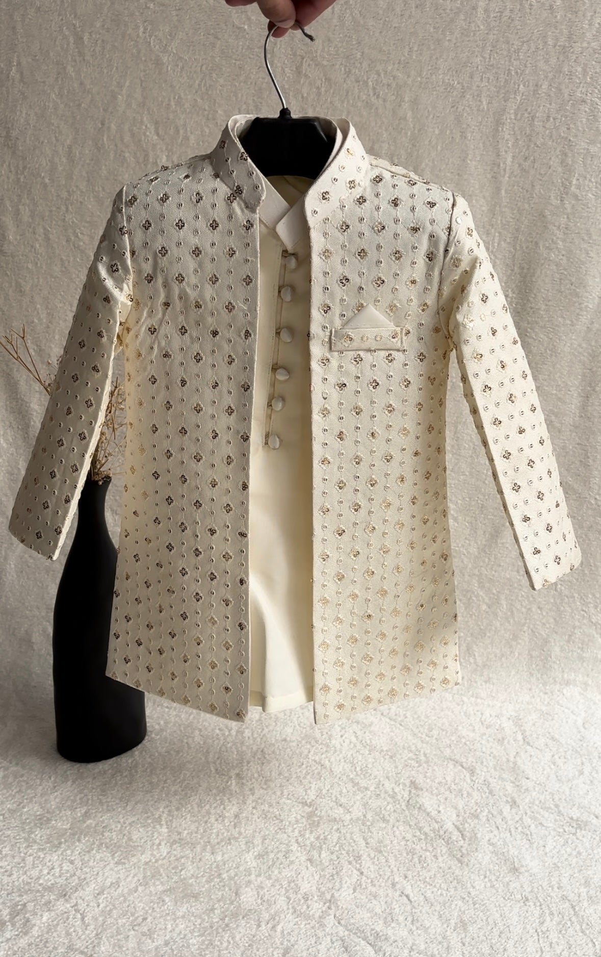 Cream Embroidered Sherwani Suit