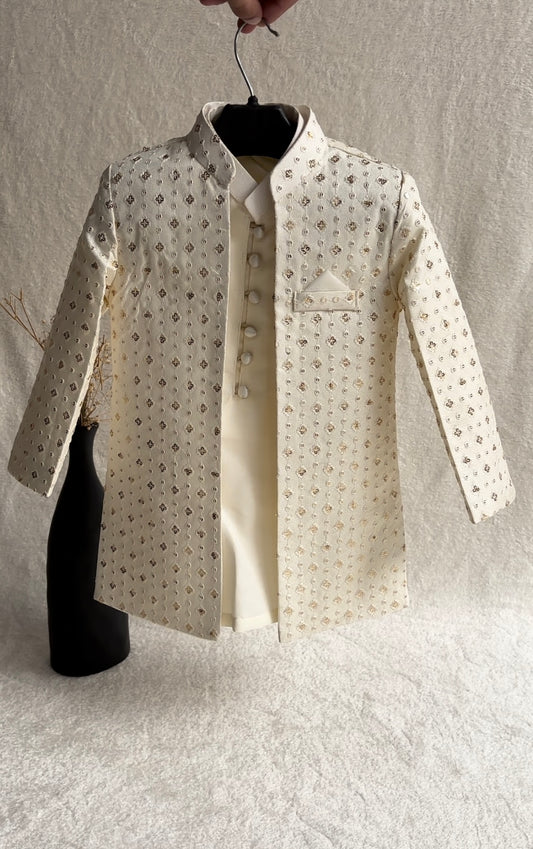 Cream Embroidered Sherwani Suit
