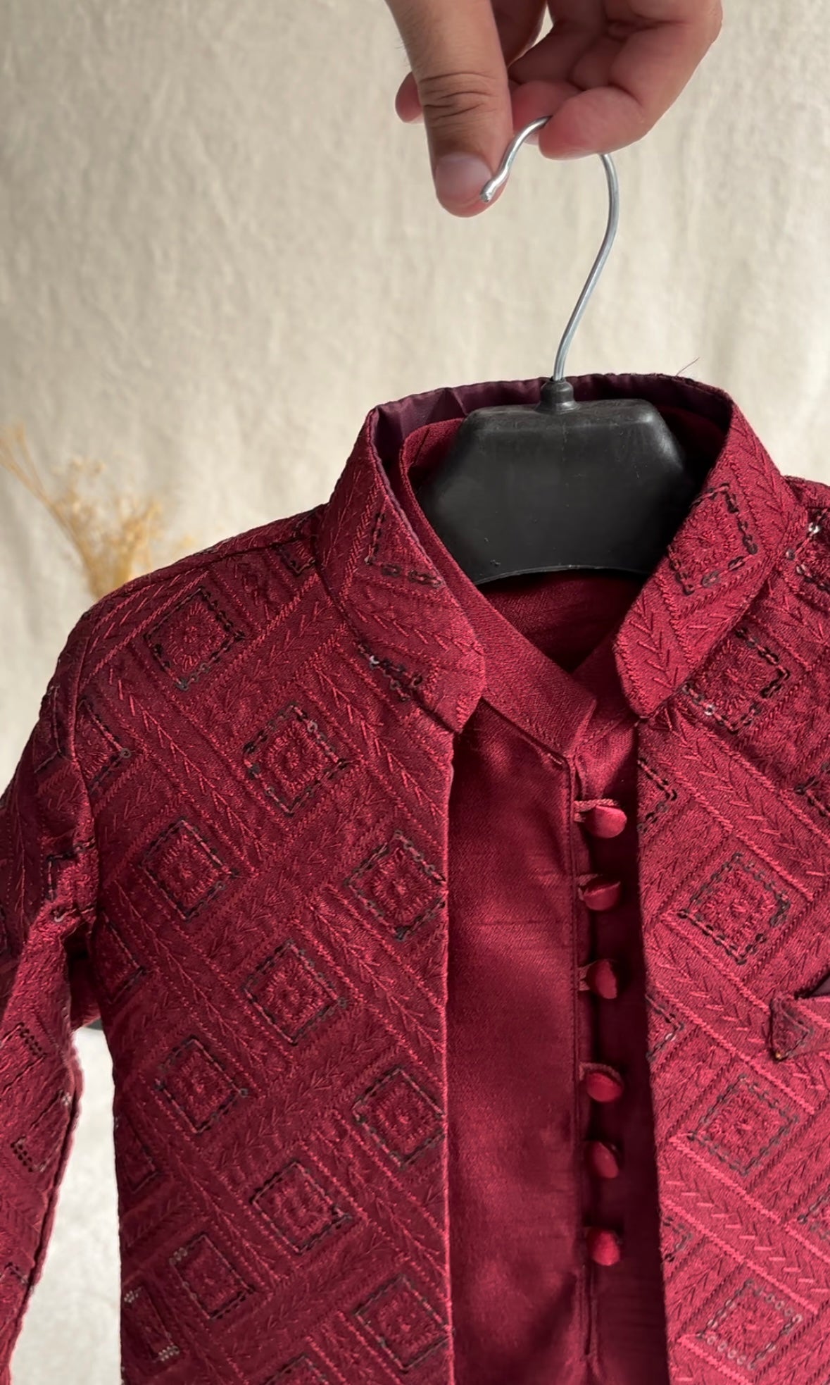 Maroon Embroidered Sherwani Suit