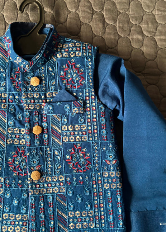 ZINC BLUE EMBROIDERED WAISTCOAT 3PC (WC2)