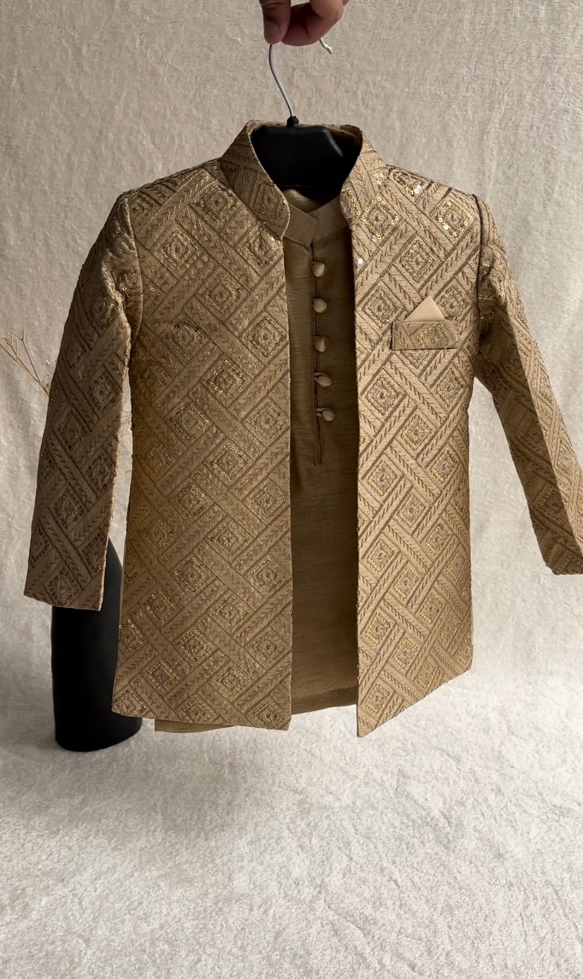 Beige Embroidered Sherwani Suit