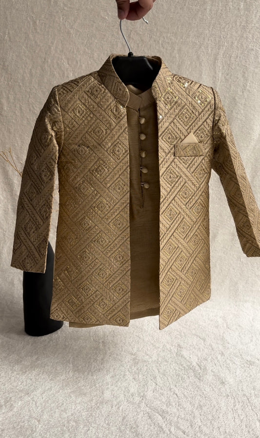 Beige Embroidered Sherwani Suit