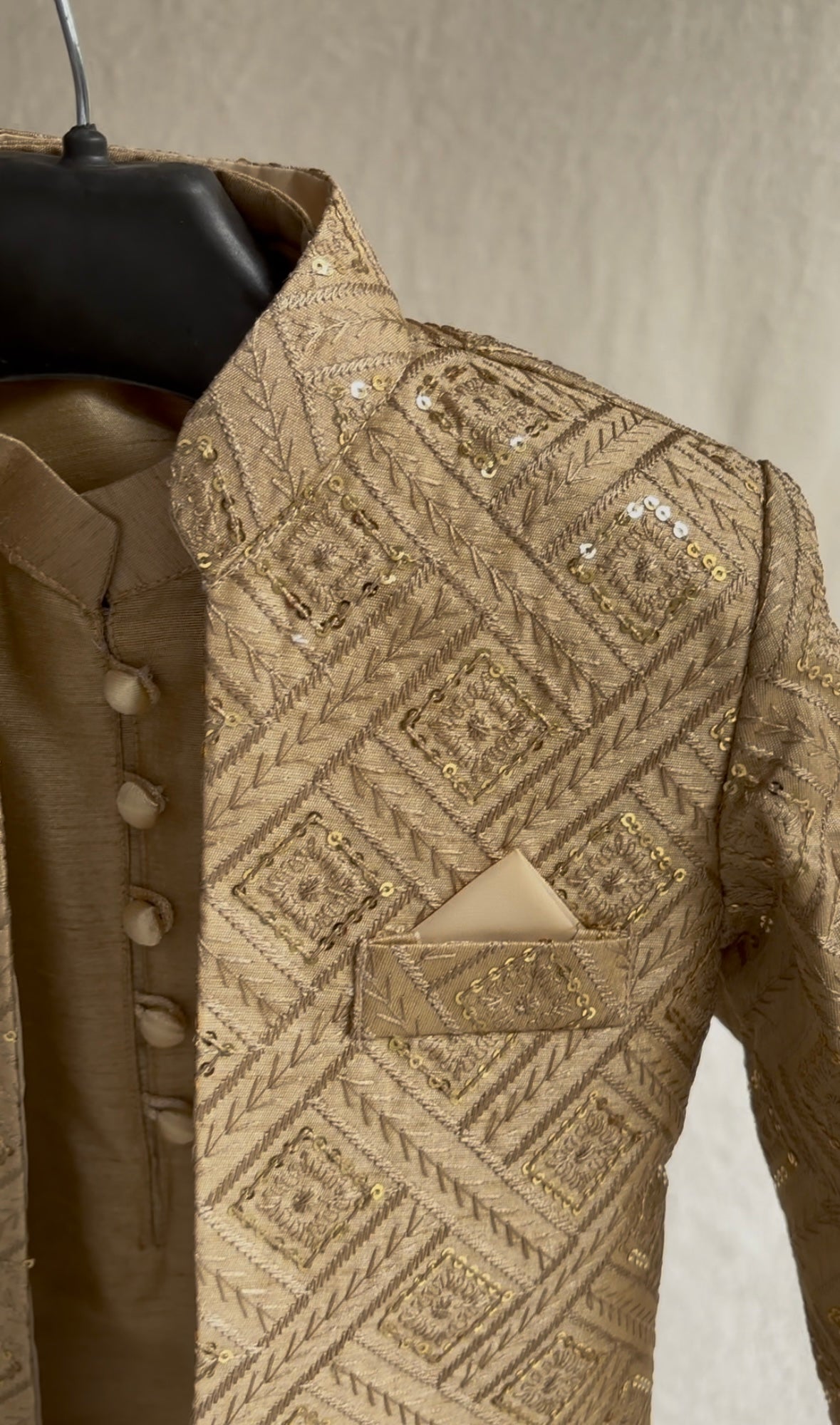 Beige Embroidered Sherwani Suit