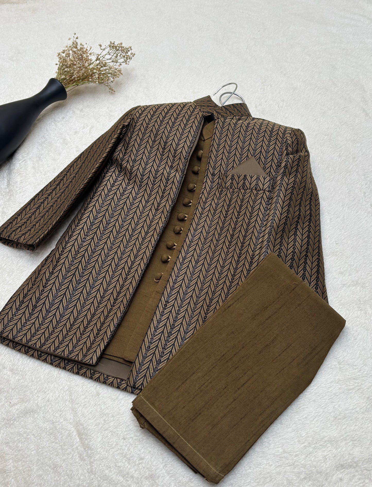 Mehandi Self Open Sherwani Suit