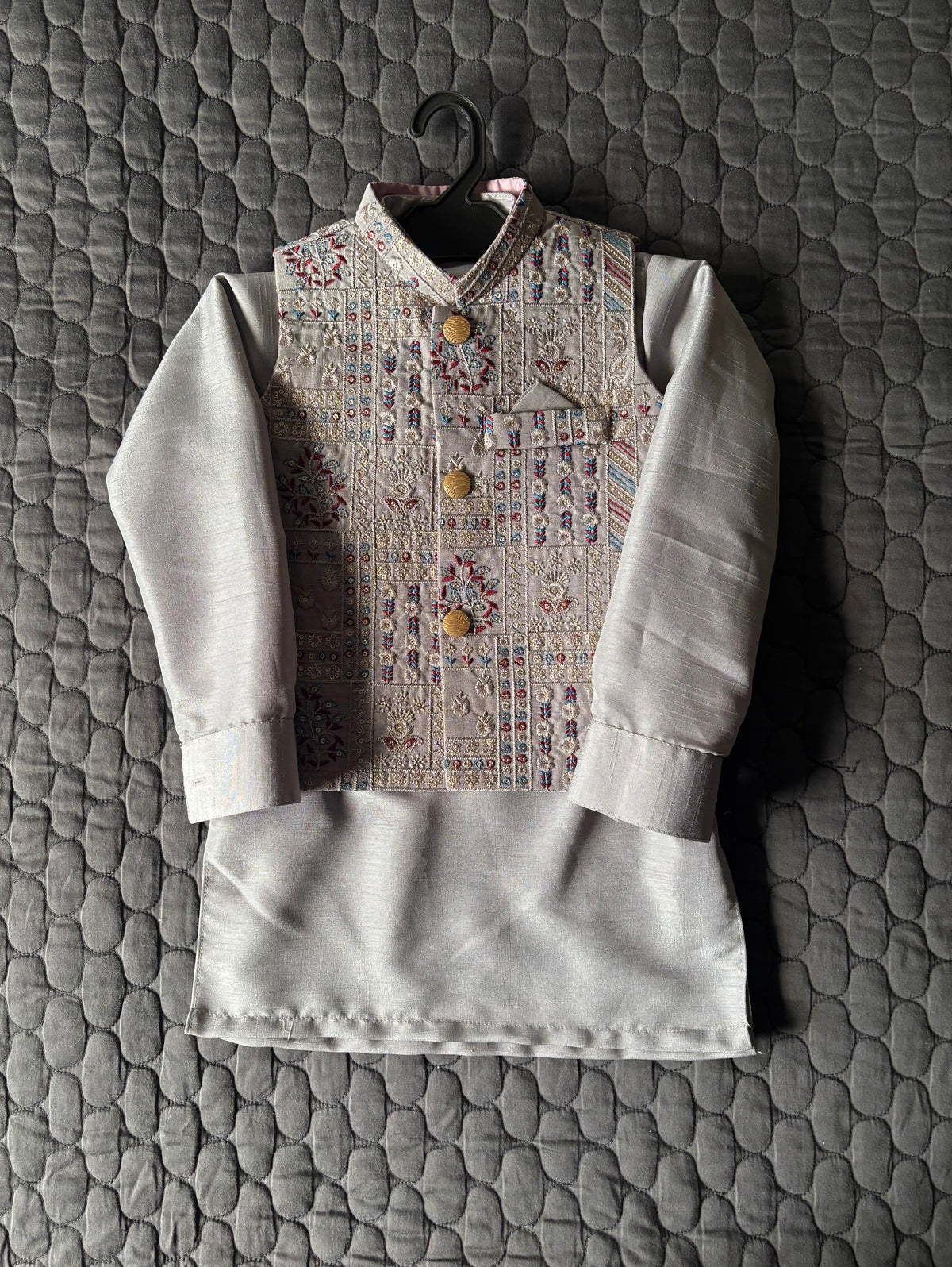 LIGHT GRAY EMBROIDERED WAISTCOAT 3PC (WC2)