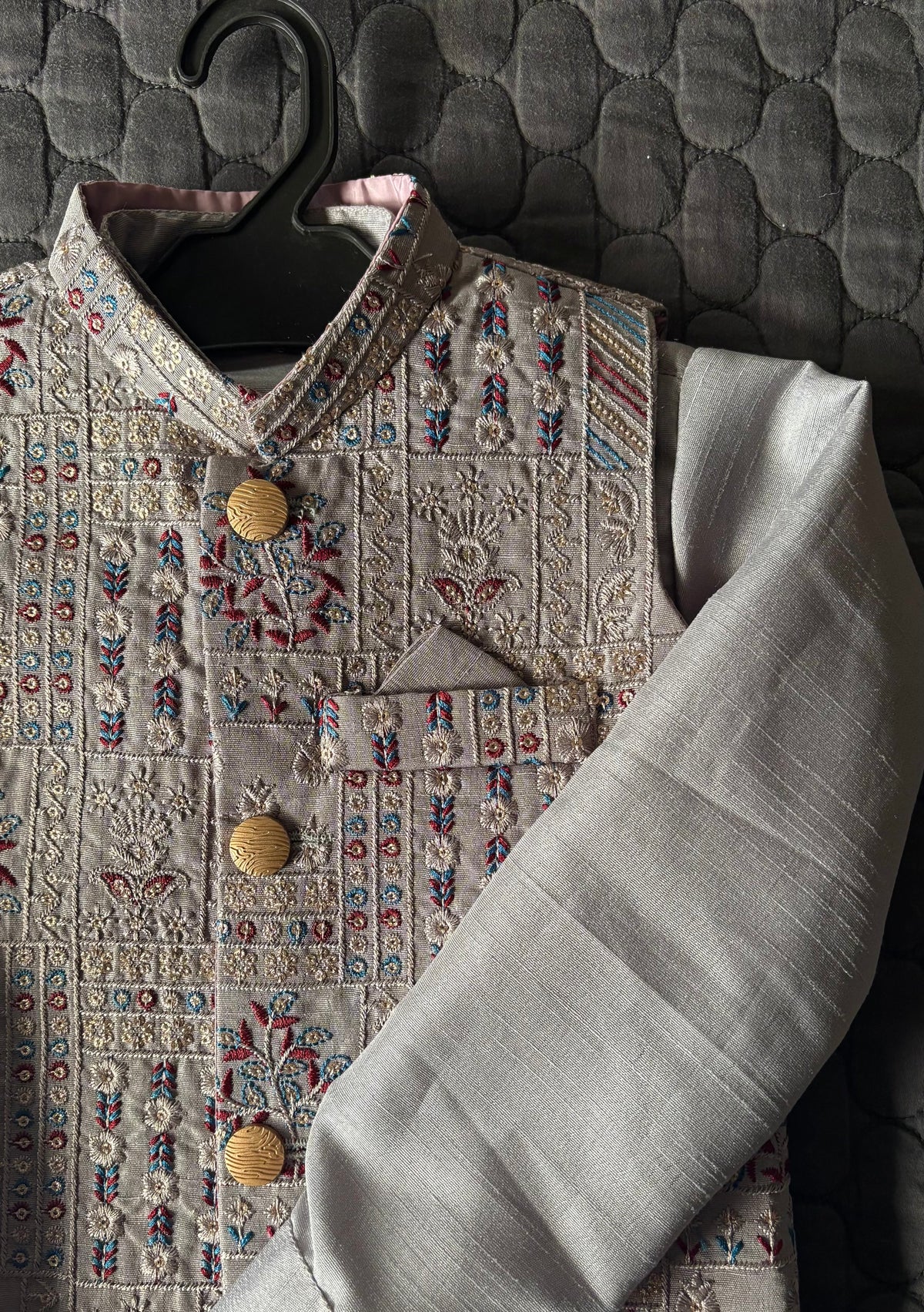 LIGHT GRAY EMBROIDERED WAISTCOAT 3PC (WC2)