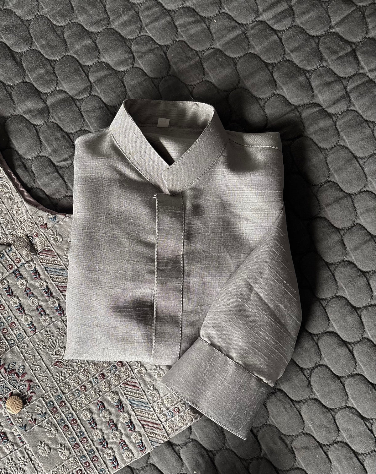 LIGHT GRAY EMBROIDERED WAISTCOAT 3PC (WC2)