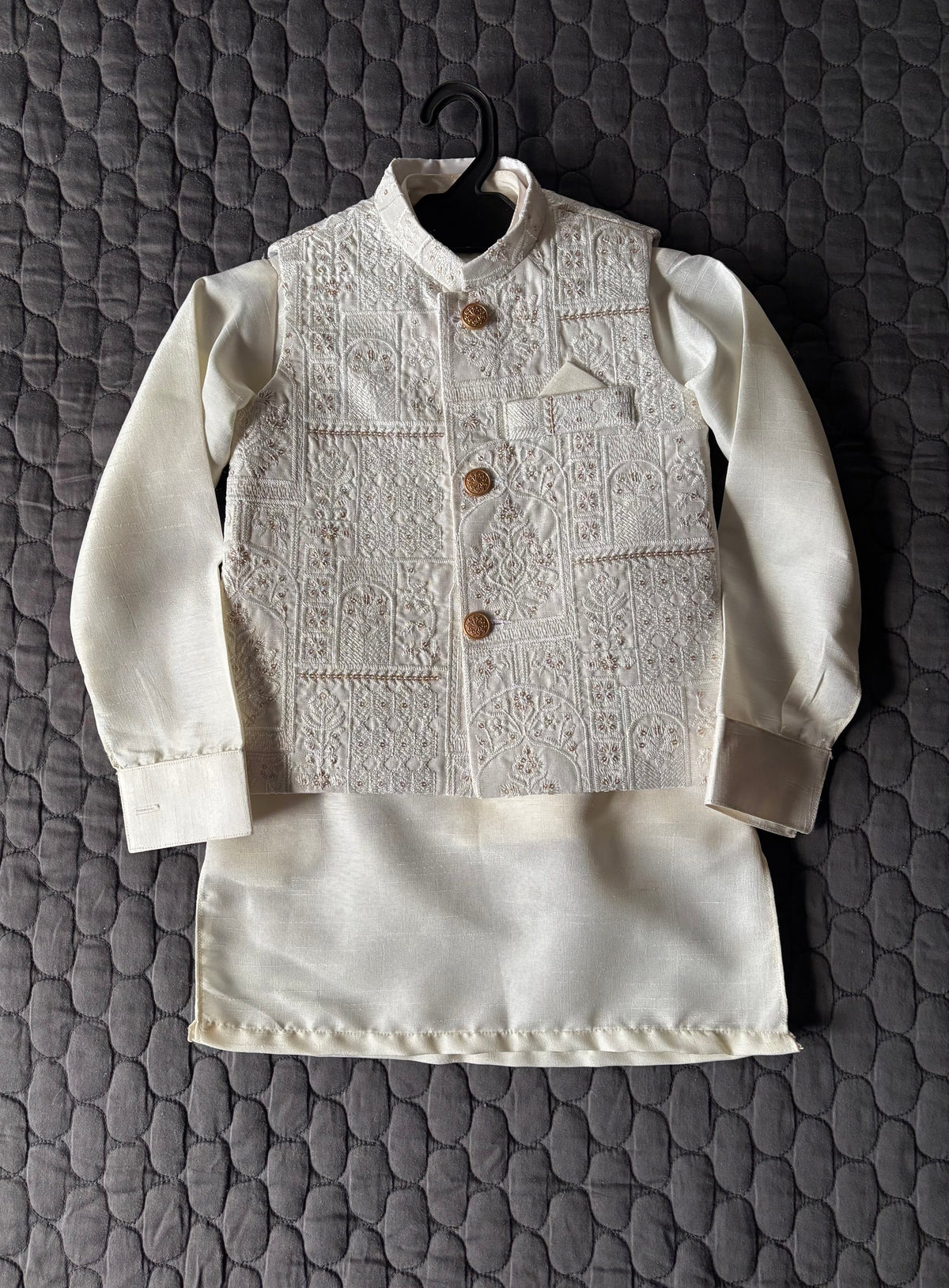 OFF-WHITE EMBROIDERED WAISTCOAT 3PC (WC1)