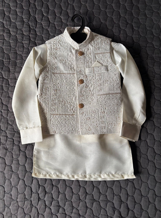 OFF-WHITE EMBROIDERED WAISTCOAT 3PC (WC1)