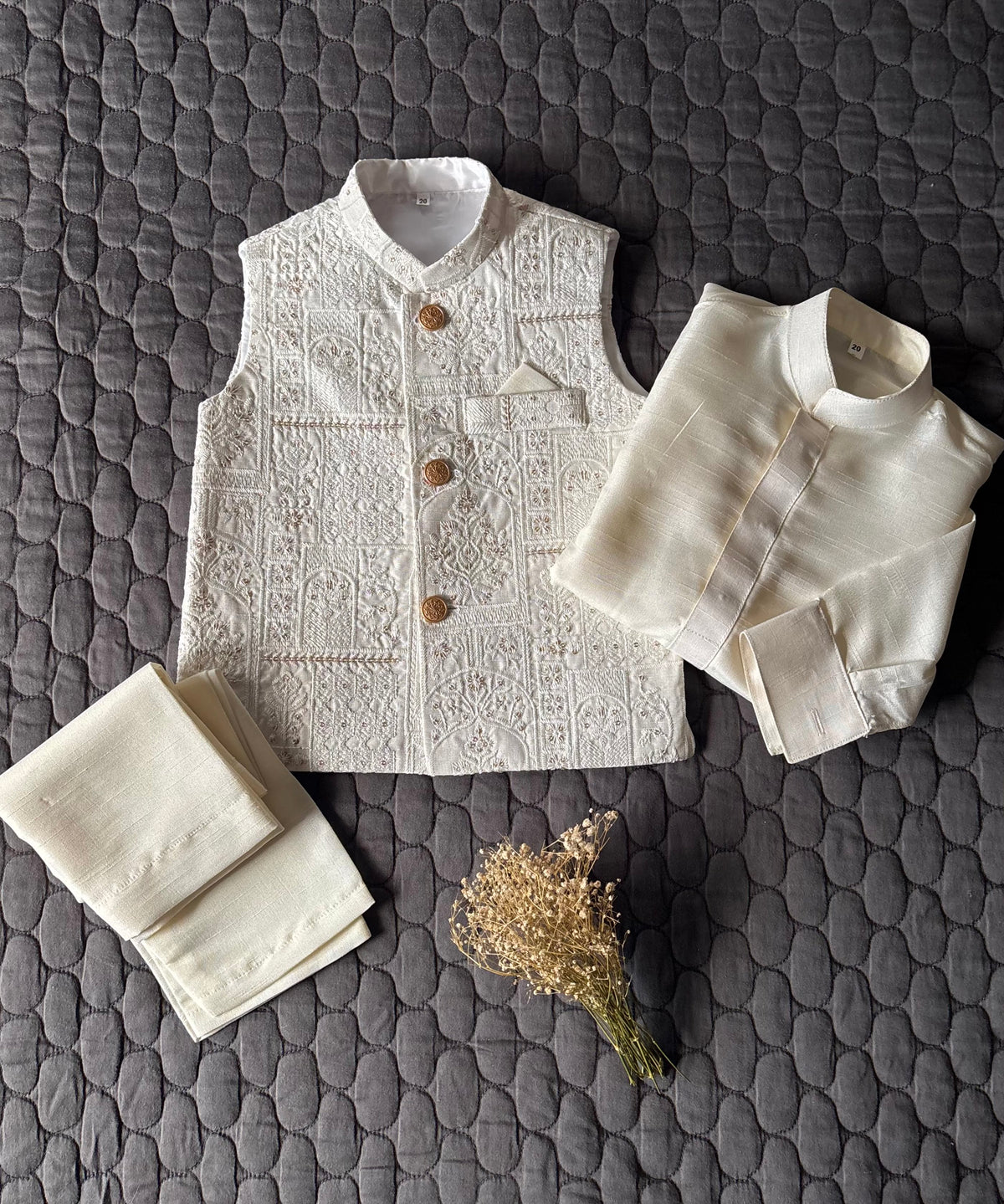 OFF-WHITE EMBROIDERED WAISTCOAT 3PC (WC1)
