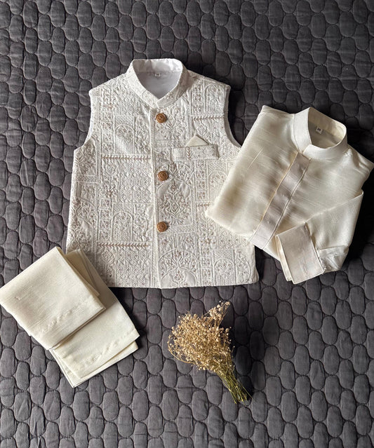 OFF-WHITE EMBROIDERED WAISTCOAT 3PC (WC1)
