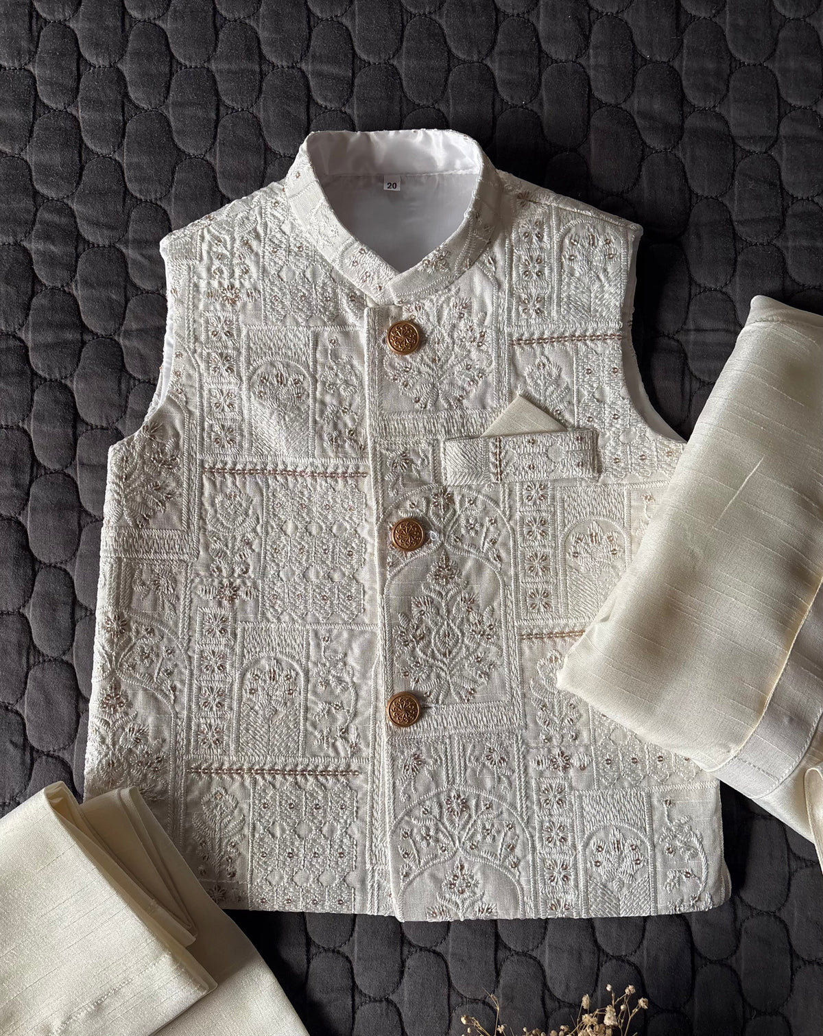 OFF-WHITE EMBROIDERED WAISTCOAT 3PC (WC1)