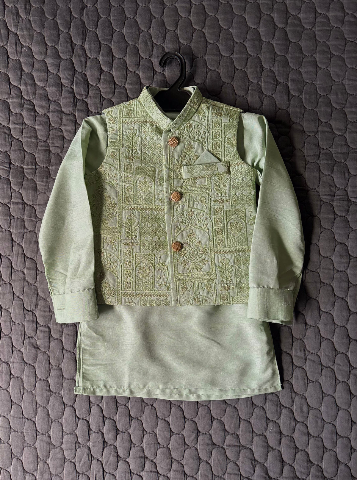 MINT GREEN EMBROIDERED WAISTCOAT 3PC (WC1)