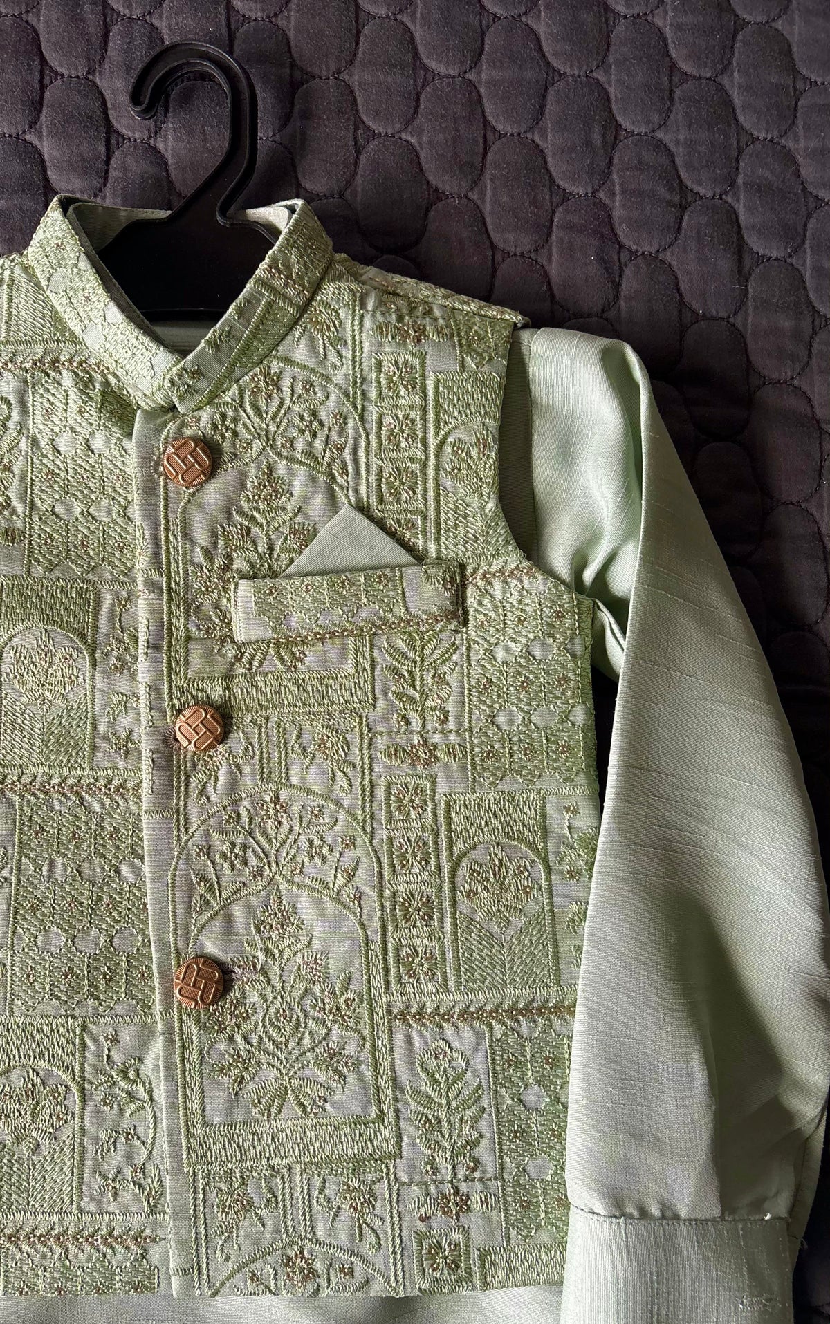 MINT GREEN EMBROIDERED WAISTCOAT 3PC (WC1)