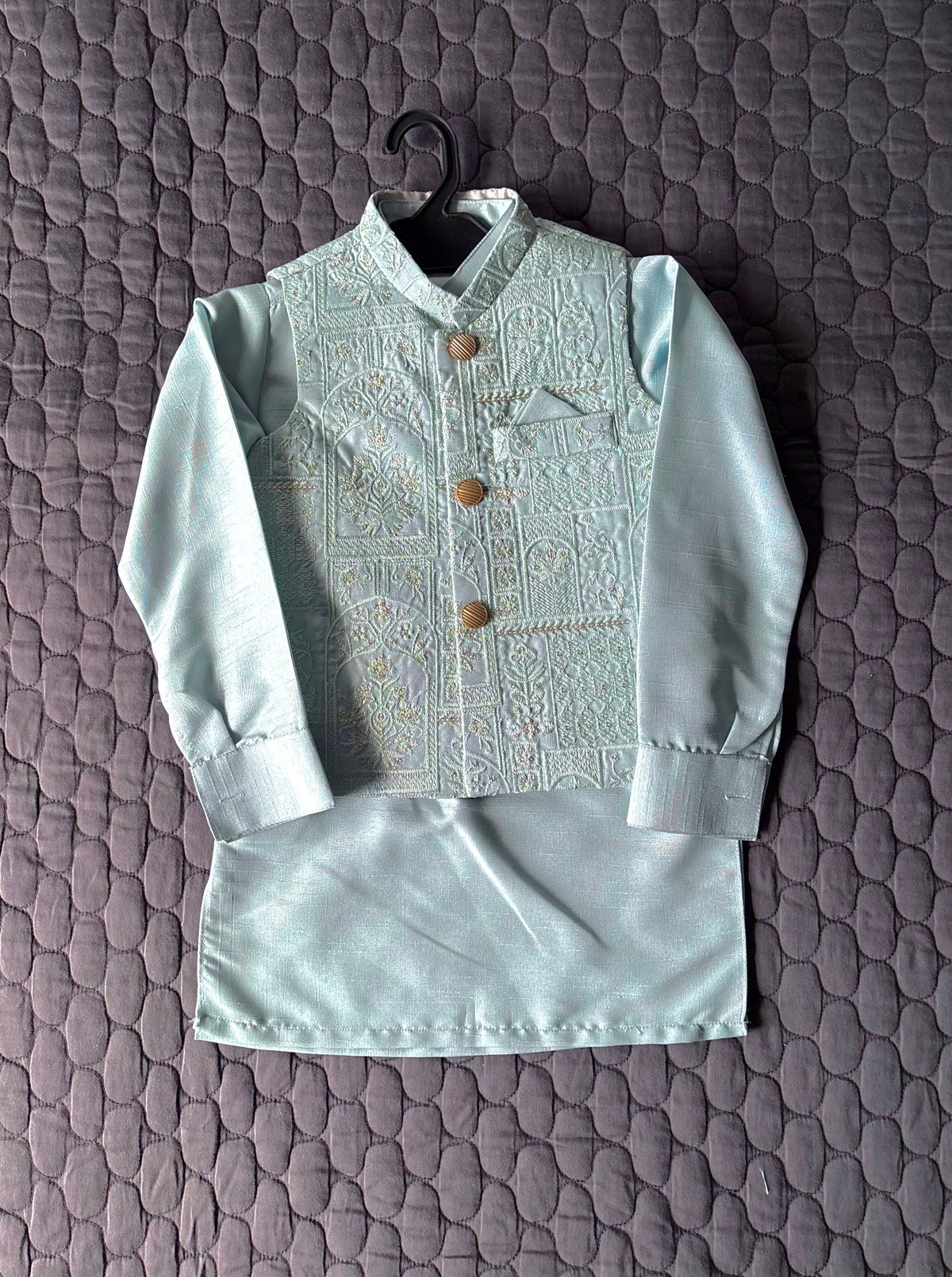 SOFT BLUE EMBROIDERED WAISTCOAT 3PC (WC1)