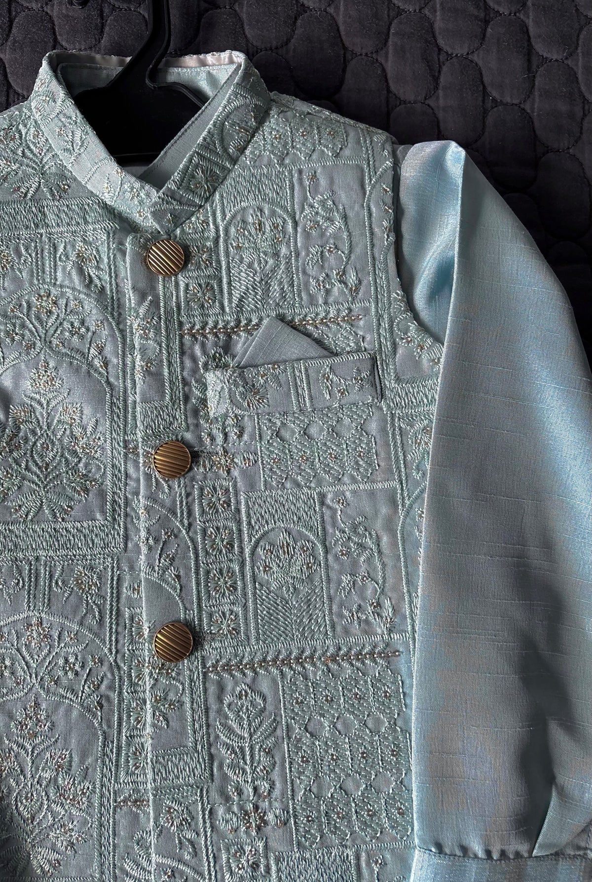 SOFT BLUE EMBROIDERED WAISTCOAT 3PC (WC1)