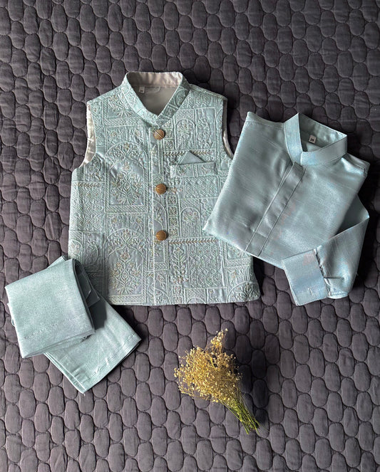 SOFT BLUE EMBROIDERED WAISTCOAT 3PC (WC1)