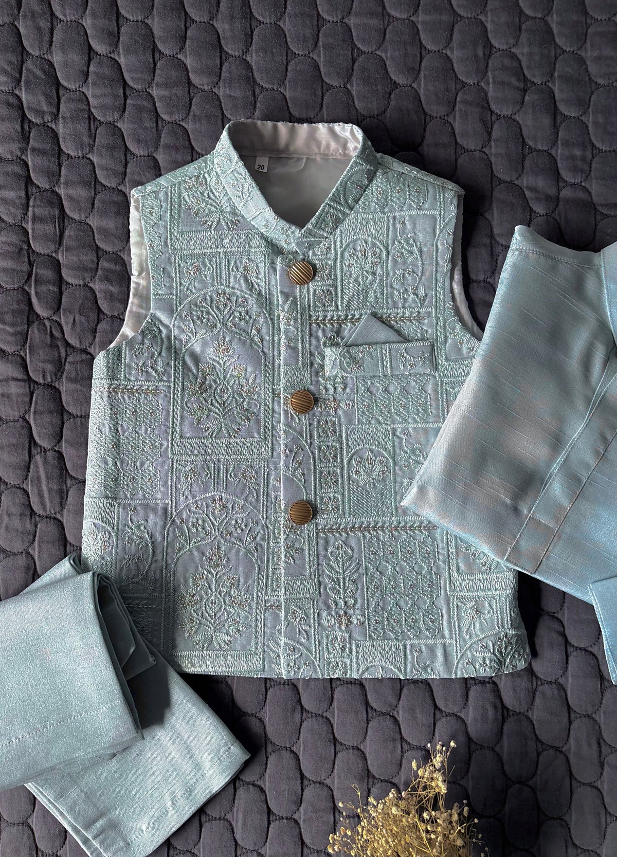 SOFT BLUE EMBROIDERED WAISTCOAT 3PC (WC1)
