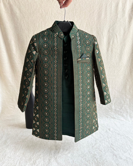 Emerald Green Embroidered Sherwani Suit