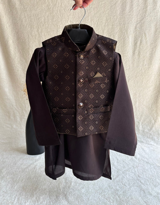 Brown Self Waistcoat Suit