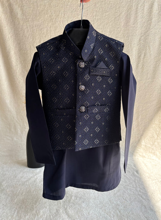 Blue Self Waistcoat Suit