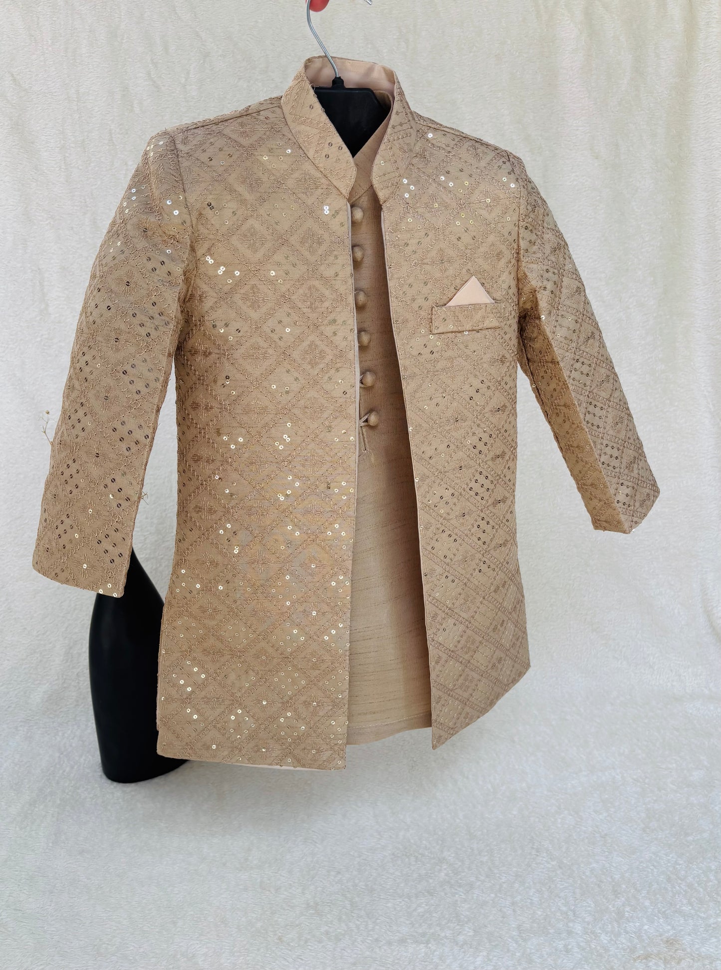 Beige Embroidered Sherwani Suit (101)