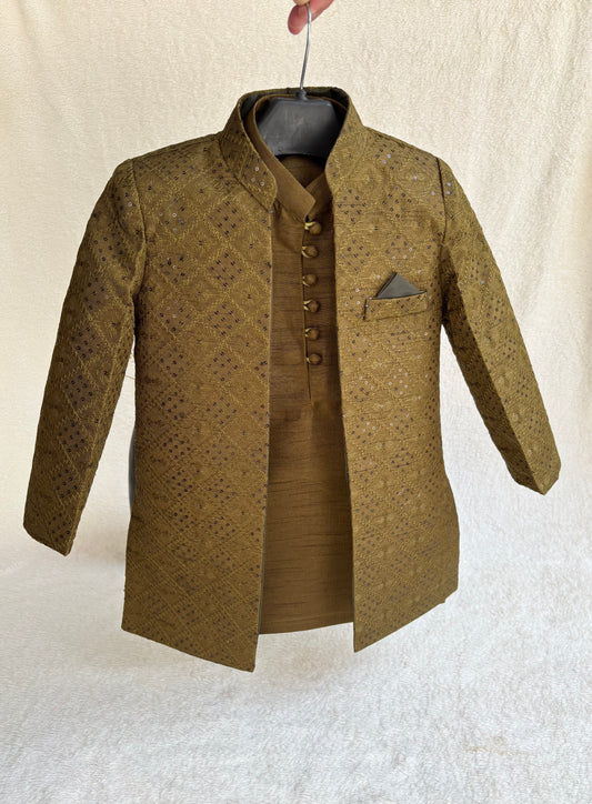 Mehandi Embroidered Sherwani Suit (102)