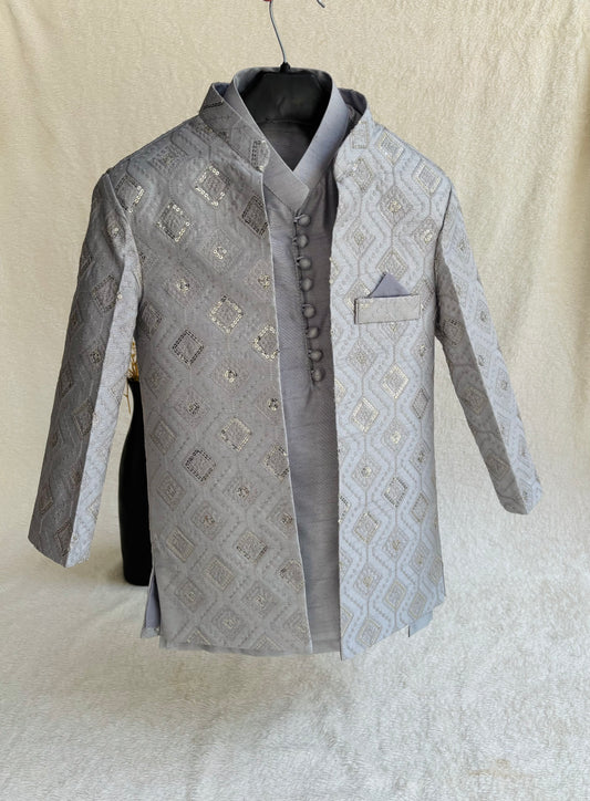 Light Gray Embroidered Sherwani Suit