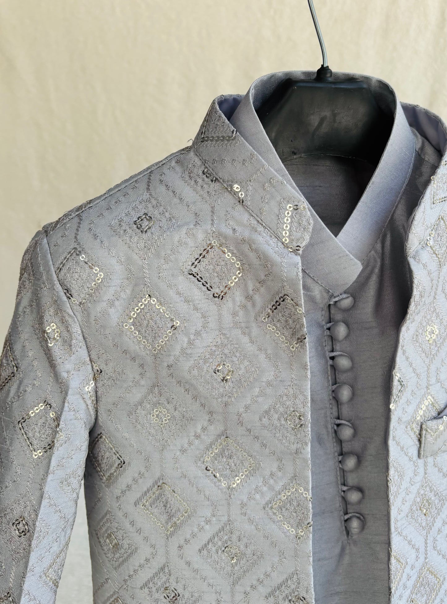 Light Gray Embroidered Sherwani Suit