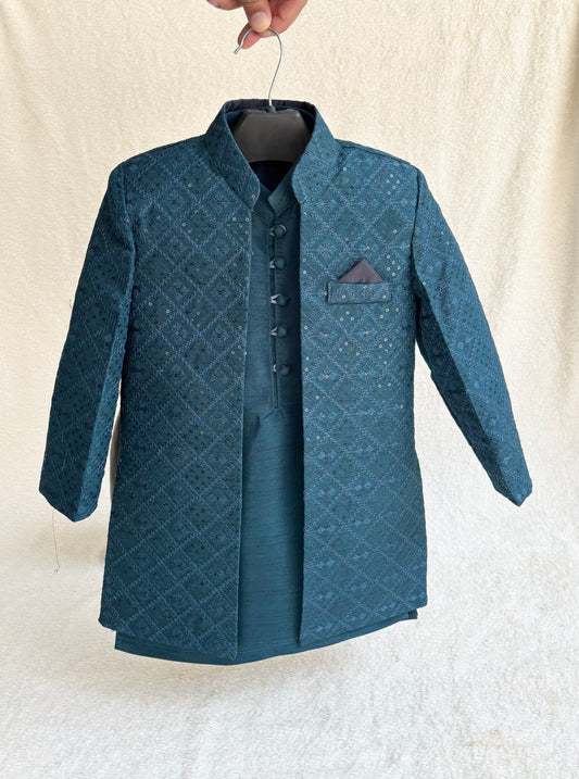 Zinc Blue Embroidered Sherwani Suit