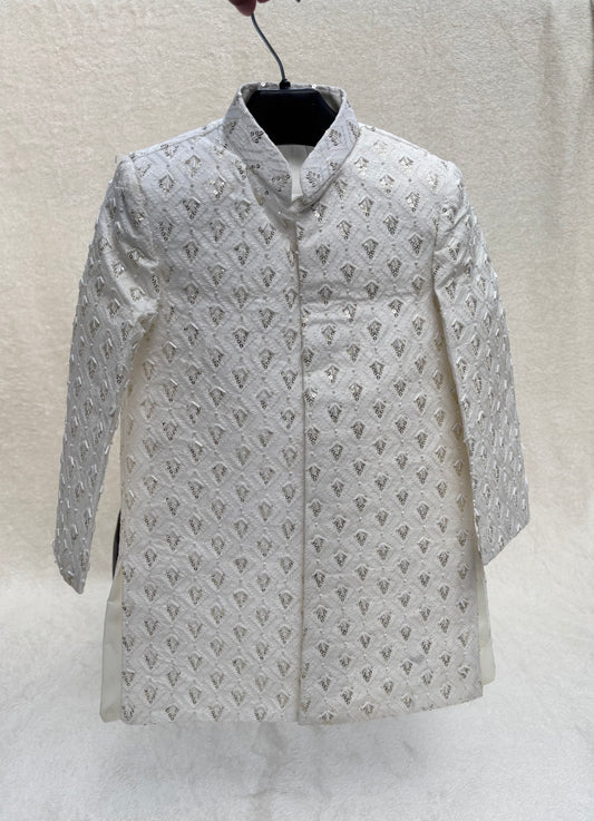 White Sherwani Hand Worked