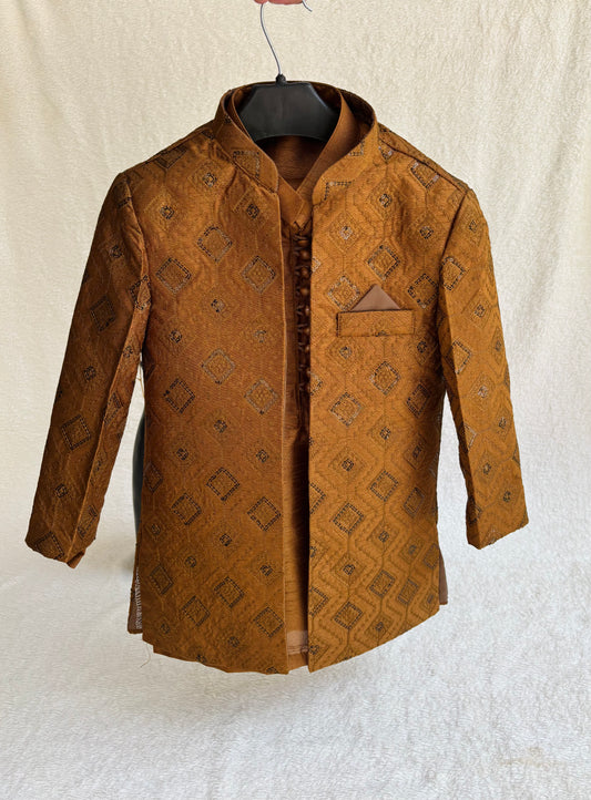 Rust Brown Embroidered Sherwani Suit