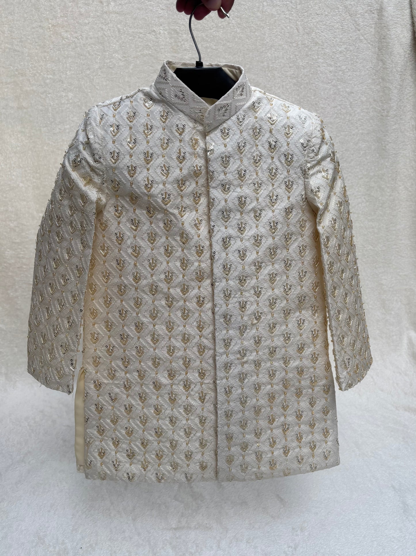 Cream White Sherwani Hand Worked