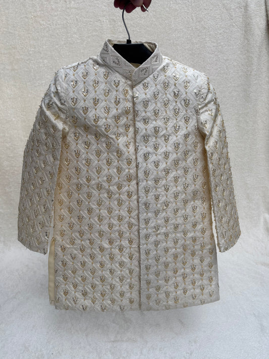 Cream White Sherwani Hand Worked