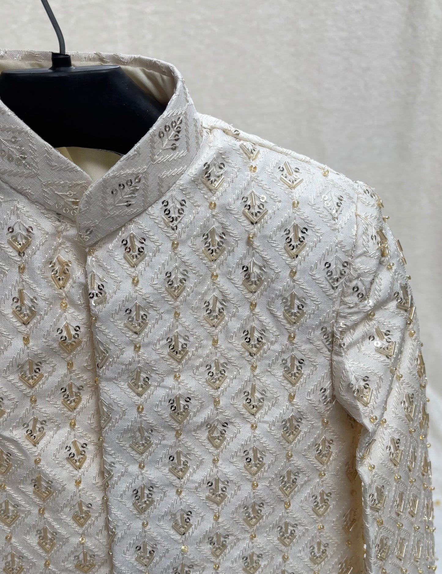 Cream White Sherwani Hand Worked