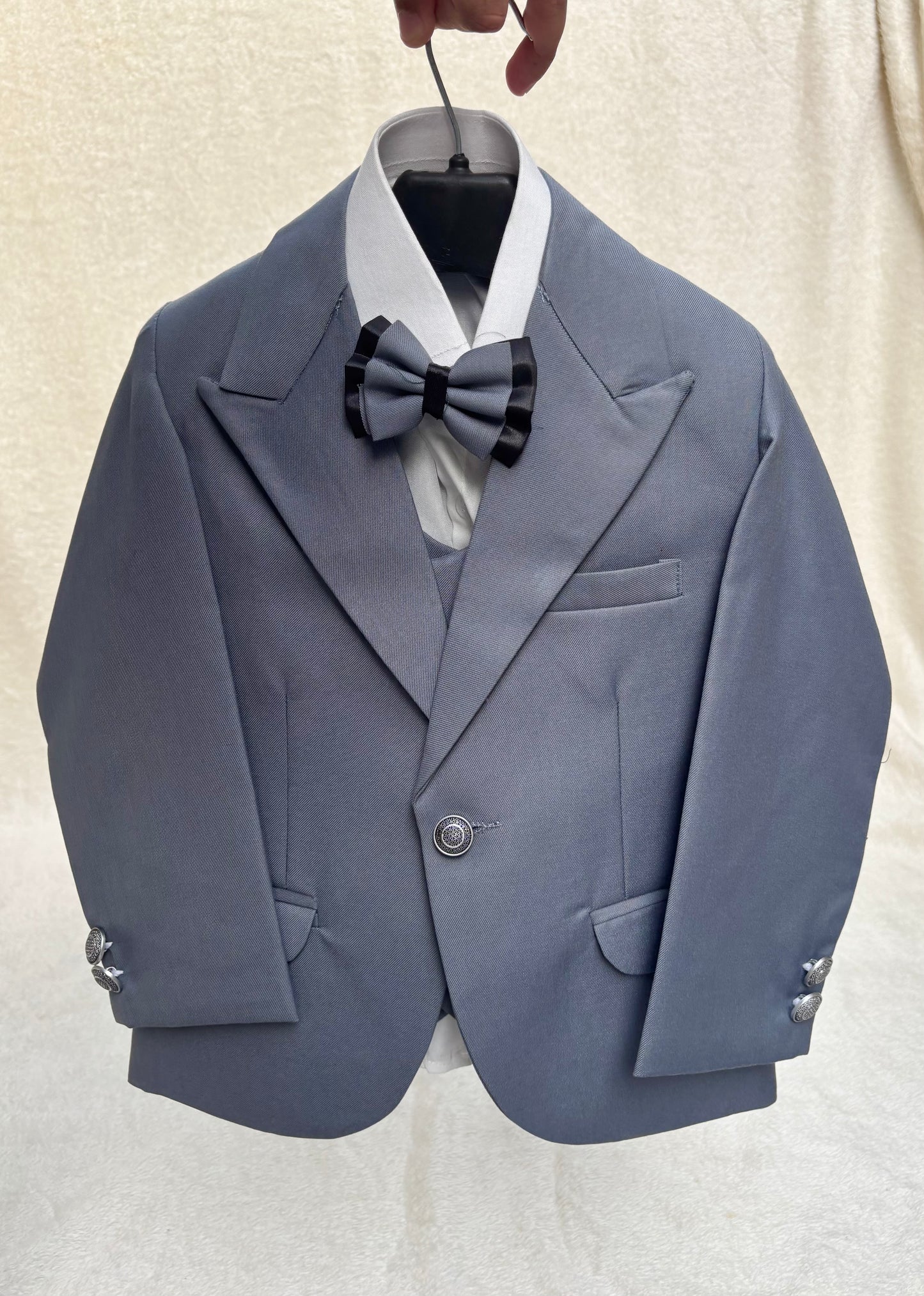 Peak Lapel Slate Gray Suit 4pc