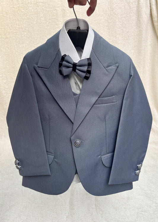 Peak Lapel Slate Gray Suit 4pc