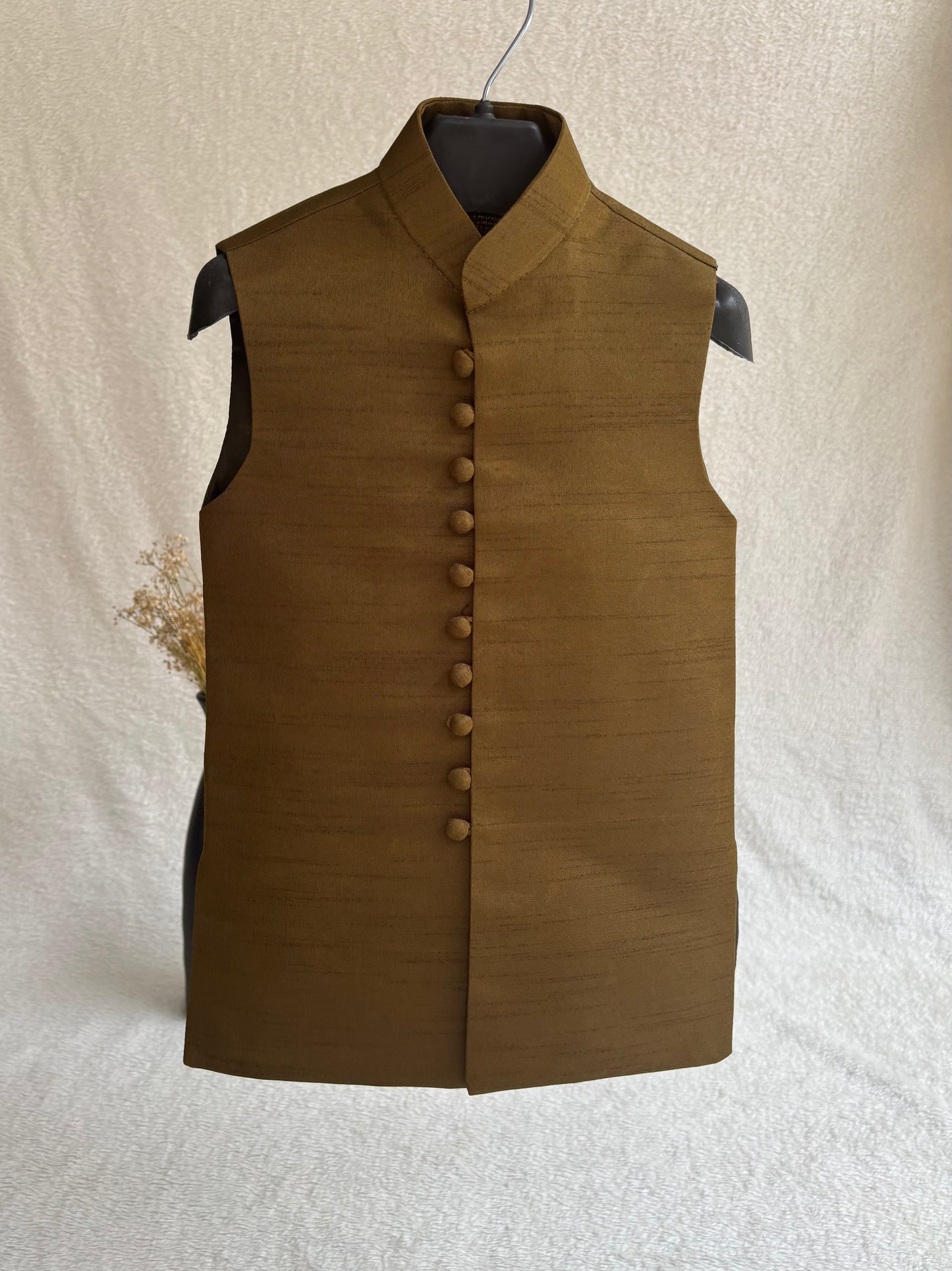Dark Mehandi Double Layer Sherwani Suit