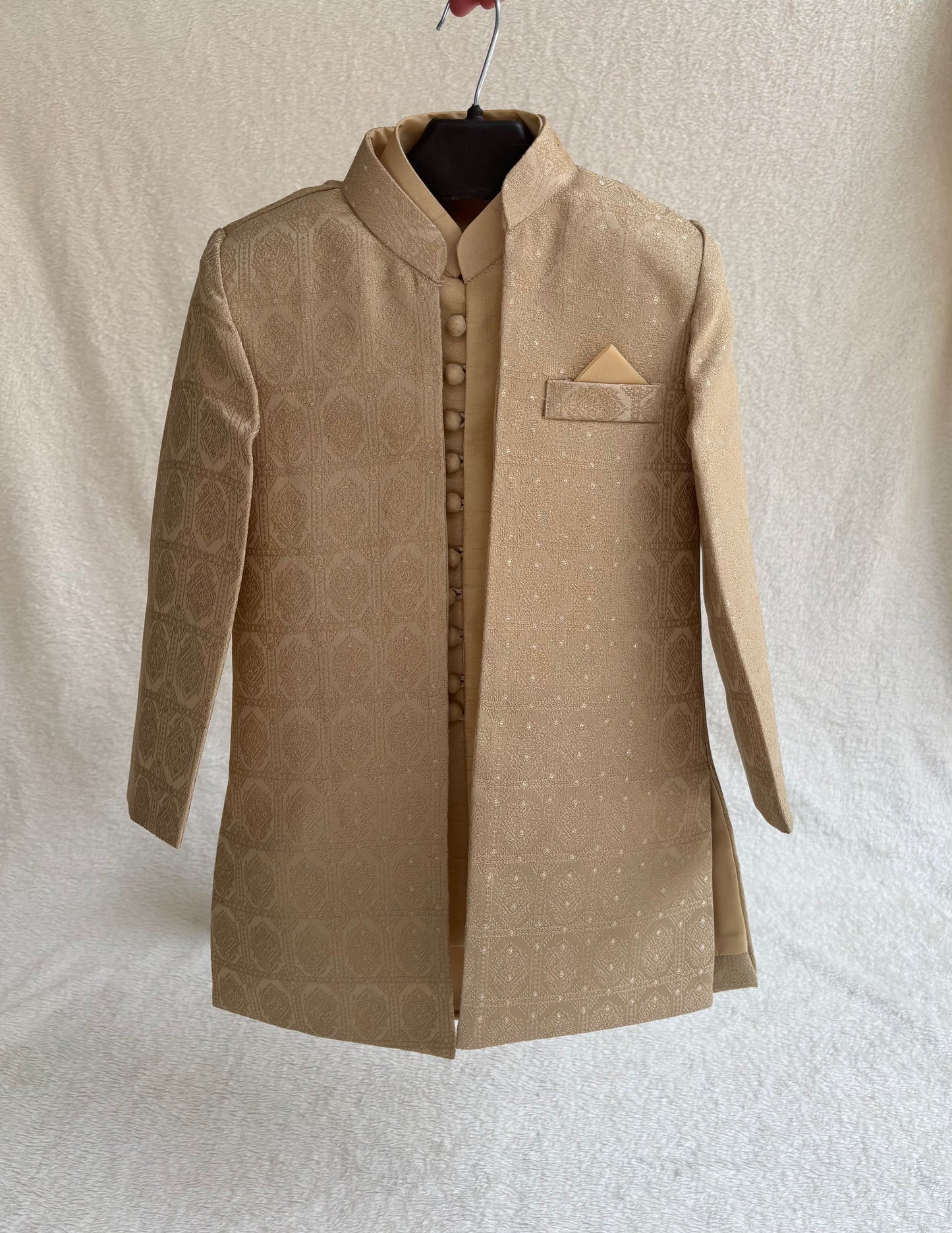 Beige Double Layer Sherwani Suit