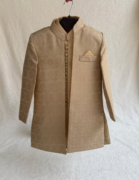 Beige Double Layer Sherwani Suit