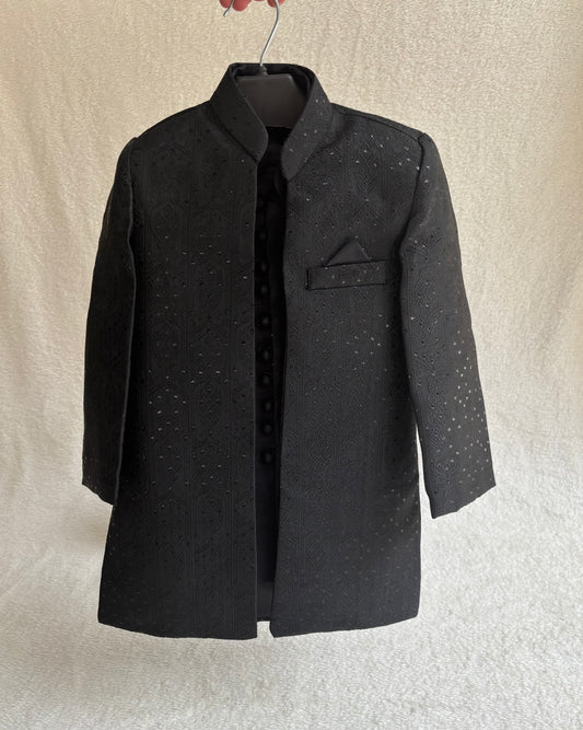 Black Double Layer Sherwani Suit