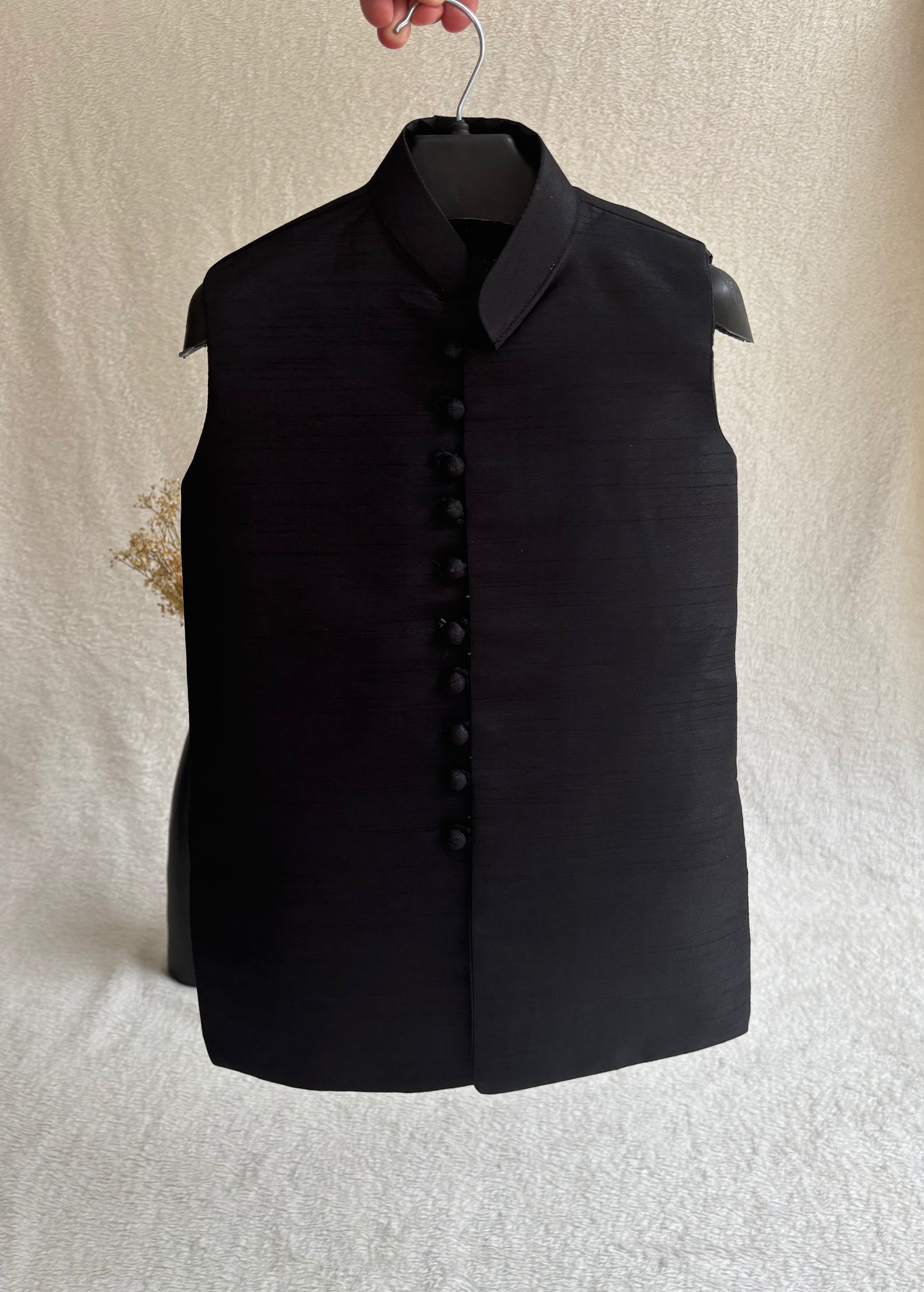 Black Double Layer Sherwani Suit