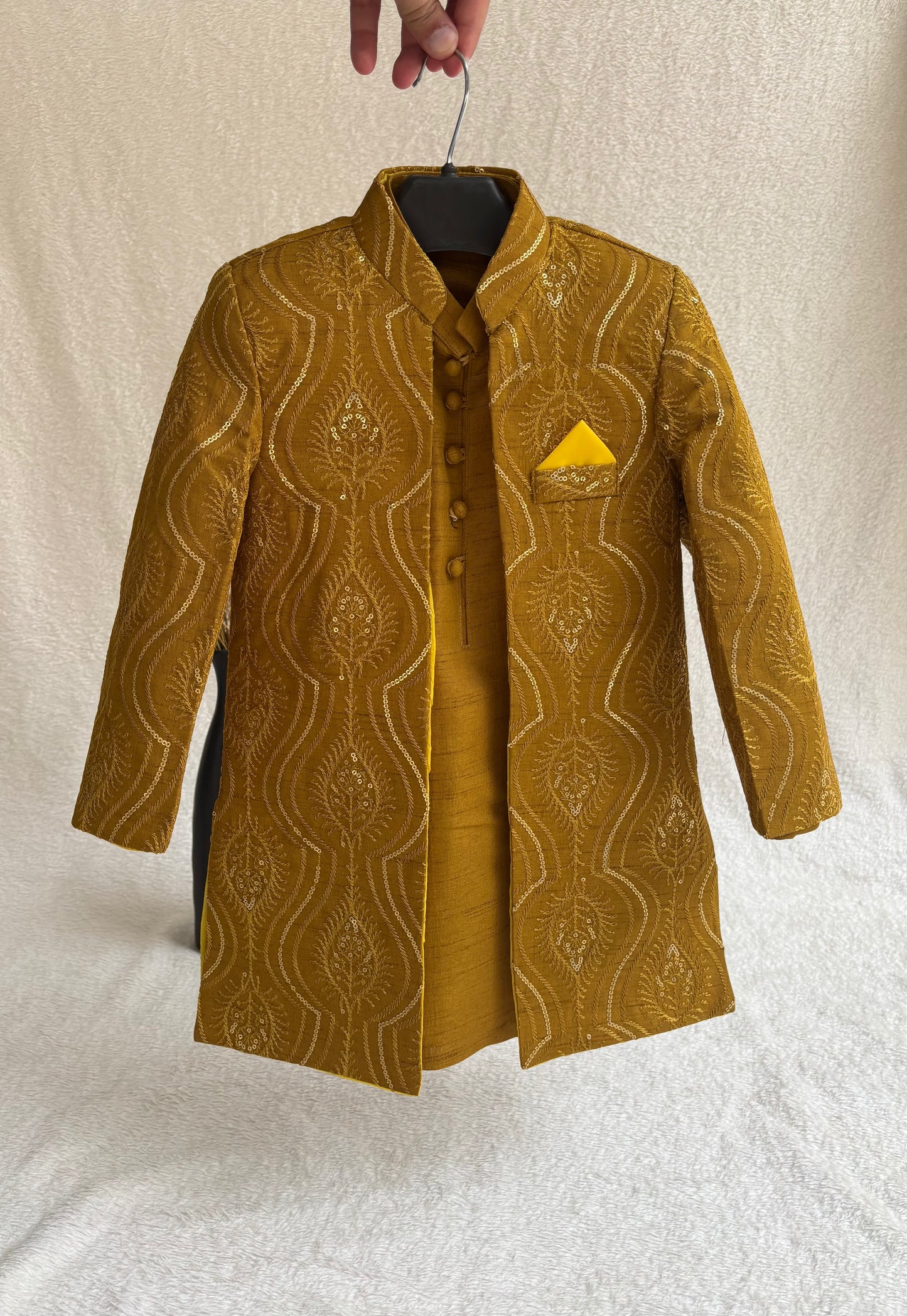 Mustard Yellow Embroidered Sherwani Suit