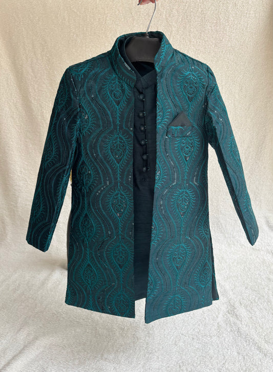 Teal Embroidered Sherwani Suit
