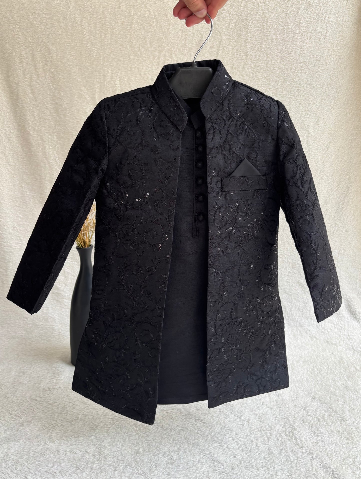 Black Embroidered Sherwani Suit (110)