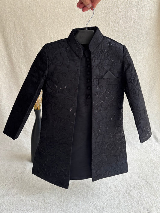Black Embroidered Sherwani Suit (110)