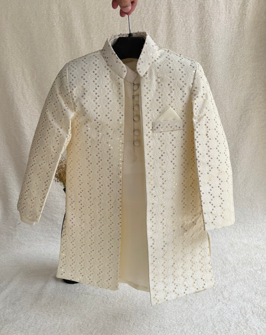 Off-White Embroidered Sherwani Suit (109)